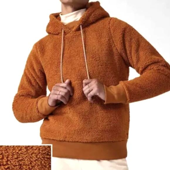 Athleta‎ Large Orange Sherpa Tugga Hoodie Active Winter Fall Soft Cattail Brown - Picture 1 of 11